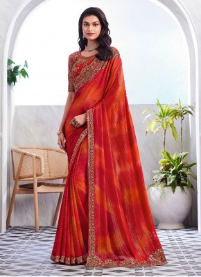 Invaluable Silk Orange Designer Saree