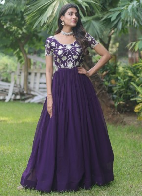 Invigorating Faux Georgette Purple Embroidered Gown