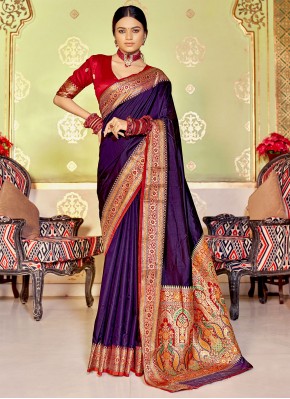 Invigorating Violet Designer Banarasi Silk Classic Designer Saree