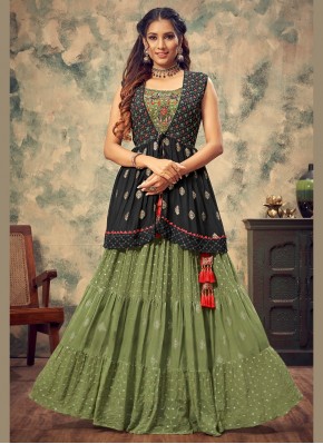 Irresistible Banarasi Jacquard Multi Color Thread Work Jacket Style Lehngha Choli