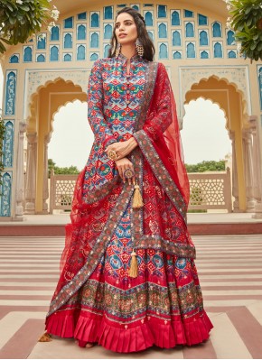 Jacquard Bandhej Readymade Gown in Multi Colour