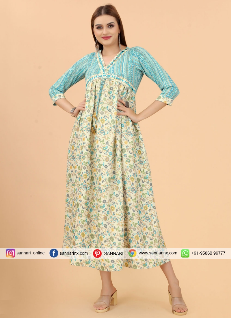 Jazzy Multi Colour Printed Cotton Designer Gown