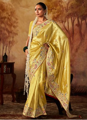Kanjivaram Silk Sequins Yellow Classic Saree