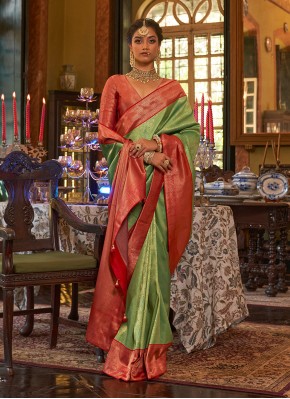Kanjivaram Silk Weaving Green Contemporary Saree