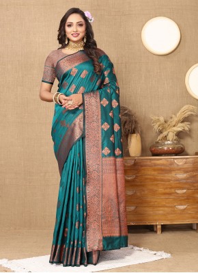 Katan Silk Weaving Saree in Teal