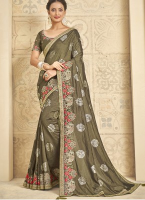 Khadi Silk Embroidered Green Contemporary Style Saree