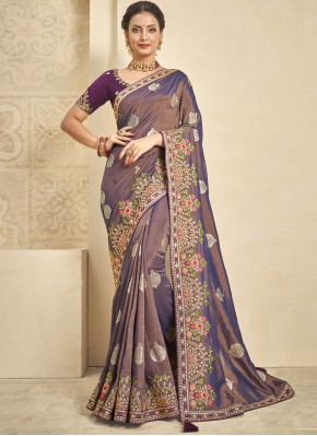 Khadi Silk Embroidered Trendy Saree in Purple