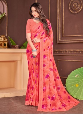 Lace Georgette Casual Saree in Red