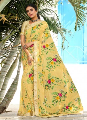 Lace Weight Less Printed Saree in Yellow