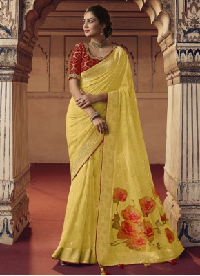 Latest Embroidered Yellow Trendy Saree