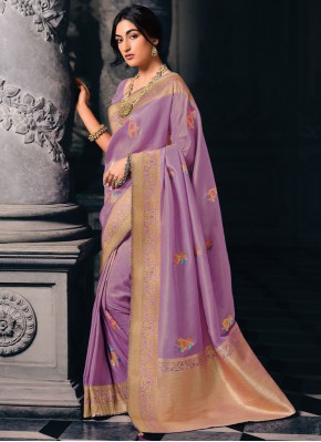 Lavender Weaving Mehndi Trendy Saree