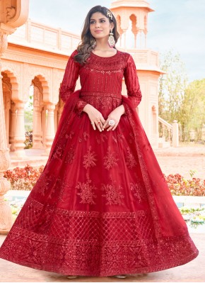 Lavish Red Embroidered Anarkali Salwar Kameez