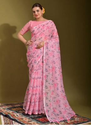 Linen Designer Saree in Pink