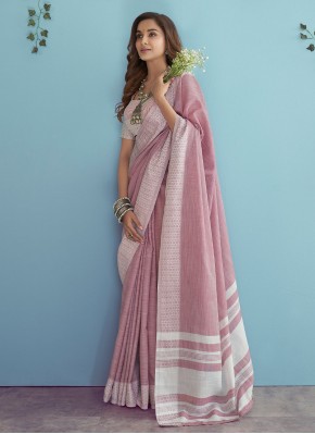 Linen Lucknowi work Traditional Saree in Pink