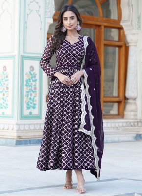 Lively Purple Faux Georgette Trendy Gown