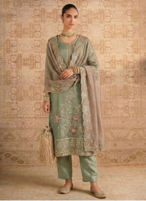 Lovable Green Ceremonial Readymade Salwar Kameez