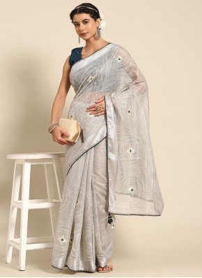 Lovable Grey Embroidered Poly Cotton Classic Saree
