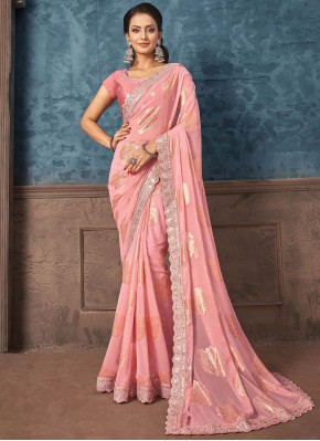 Lovable Pink Jacquard Contemporary Saree