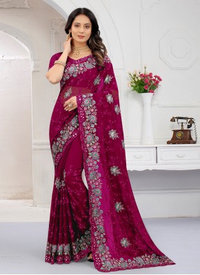 Lovable Red Zircon Georgette Contemporary Style Saree