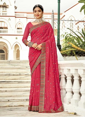 Lovable Vichitra Silk Pink Classic Saree