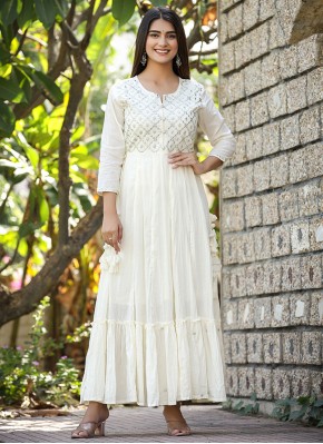 Lovable White Mirror Cotton Trendy Gown