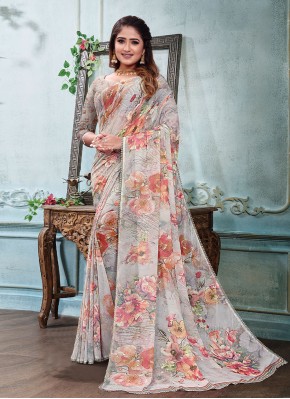 Lovely Off White Digital Print Weight Less Trendy Saree