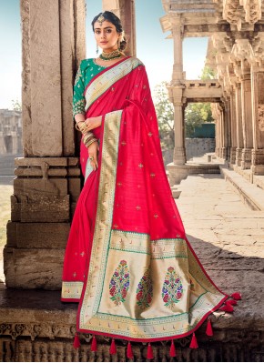 Lovely Red Banarasi Silk Classic Designer Saree