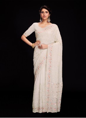 Lucknowi work Georgette Designer Saree in Off White