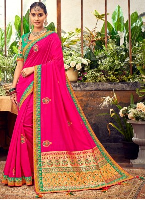 Magenta Fancy Fabric Embroidered Traditional Designer Saree