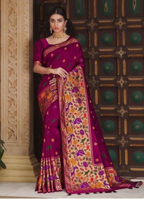 Magenta Silk Weaving Traditional Designer Saree