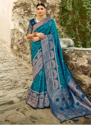 Magnetic Blue Embroidered Silk Traditional Designe