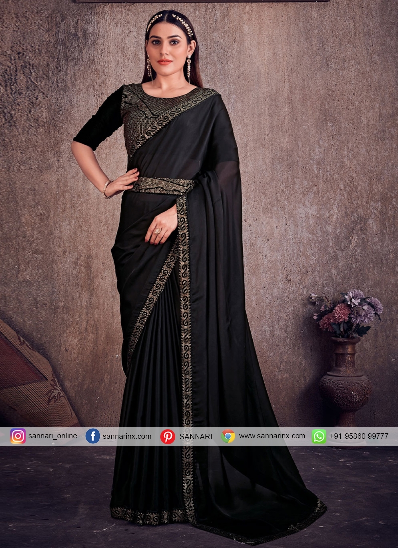 Zardozi & Beads Hand Embroidered Black French Chantilly Lace Saree – Lady  Selection Inc