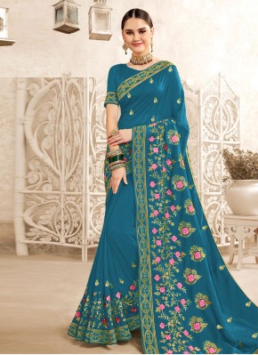 Majestic Embroidered Vichitra Silk Morpeach  Trendy Saree