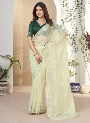 Majestic Green Sequins Fancy Fabric Contemporary Style Saree