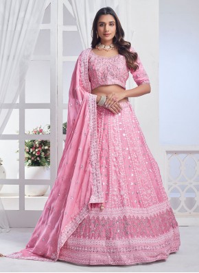 Majestic Pink Sequins Pure Chiffon Lehenga Choli