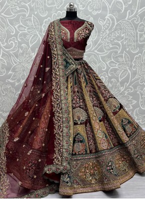 Maroon Bridal Velvet Designer Lehenga Choli