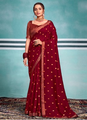 Maroon Vichitra Silk Casual Traditional Saree
