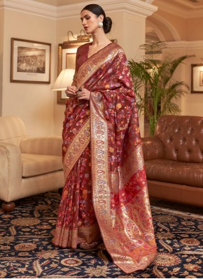 Maroon Weaving Contemporary Style Saree