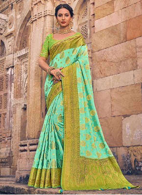 Masterly Embroidered Sea Green Georgette Contemporary Style Saree