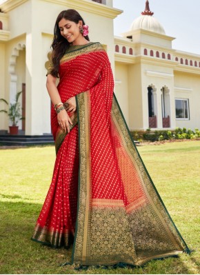 Masterly Georgette Red Woven Saree