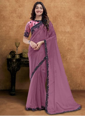 Mauve  Sequins Pure Silk Classic Saree