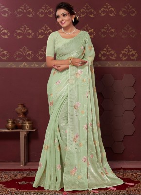 Mesmeric Embroidered Silk Blend Trendy Saree