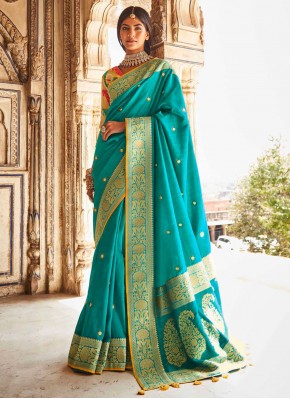 Mesmeric Turquoise Weaving Designer Traditional Saree