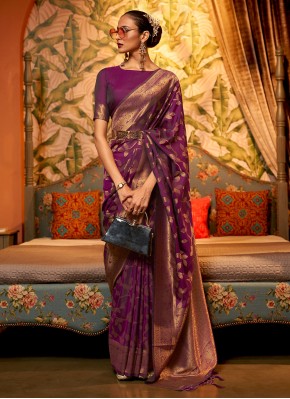 Mesmeric Weaving Chinon Purple Saree