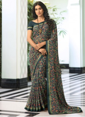 Mesmerizing Lace Green Georgette Contemporary Saree