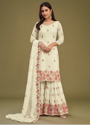 Mesmerizing Off White Embroidered Palazzo Salwar Suit