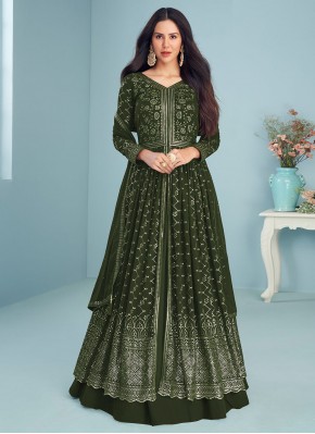 Miraculous Georgette Embroidered Green Anarkali Salwar Kameez