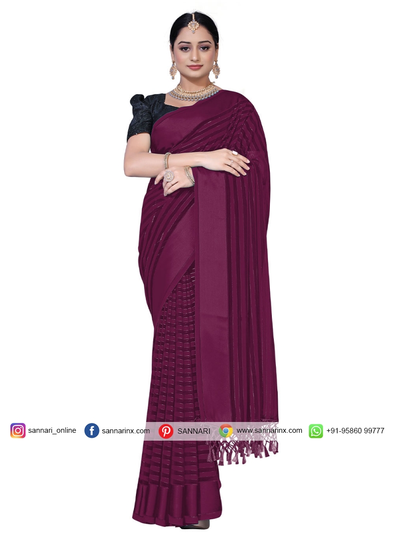 Miraculous Georgette Satin Weaving Purple Traditional Saree