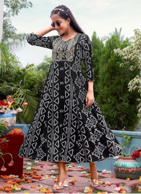Miraculous Rayon Embroidered Black Trendy Gown