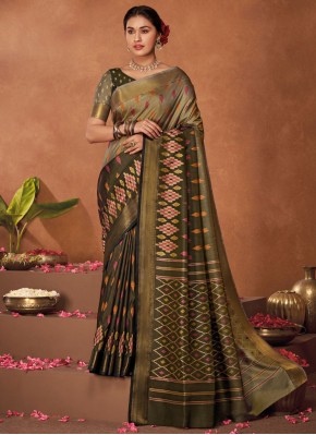 Mod Printed Green Silk Classic Saree